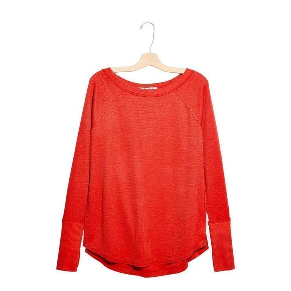 NWT Free People Womens Snowy Thermal Top in Heatwave Orange Red - Picture 5 of 11